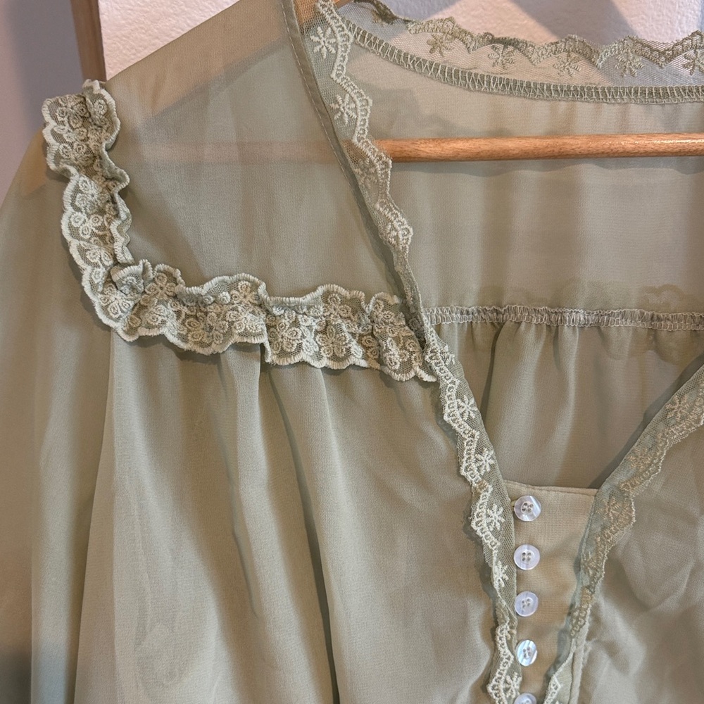 Amazon Sheer Olive Lace Blouse - Picture 2 of 5